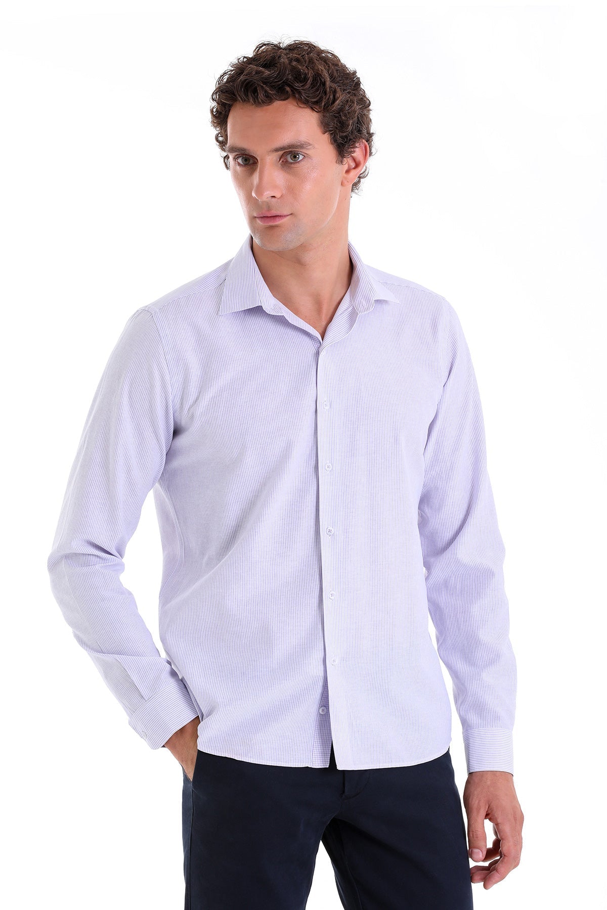 Comfort Fit Striped Cotton Blend Lilac Casual Shirt - MIB