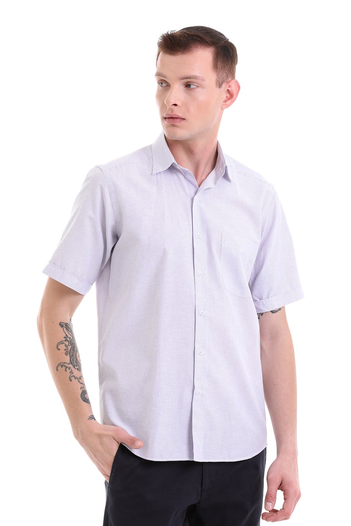 Comfort Fit Striped Cotton Blend Lilac Dress Shirt - MIB