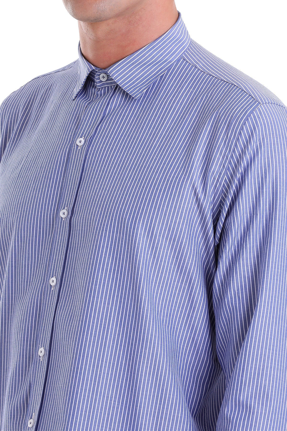 Comfort Fit Striped Cotton Blend Navy Dress Shirt - MIB