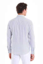 Comfort Fit Striped Long Sleeve Cotton Navy Dress Shirt