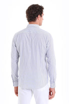 Comfort Fit Striped Long Sleeve Cotton Navy Dress Shirt