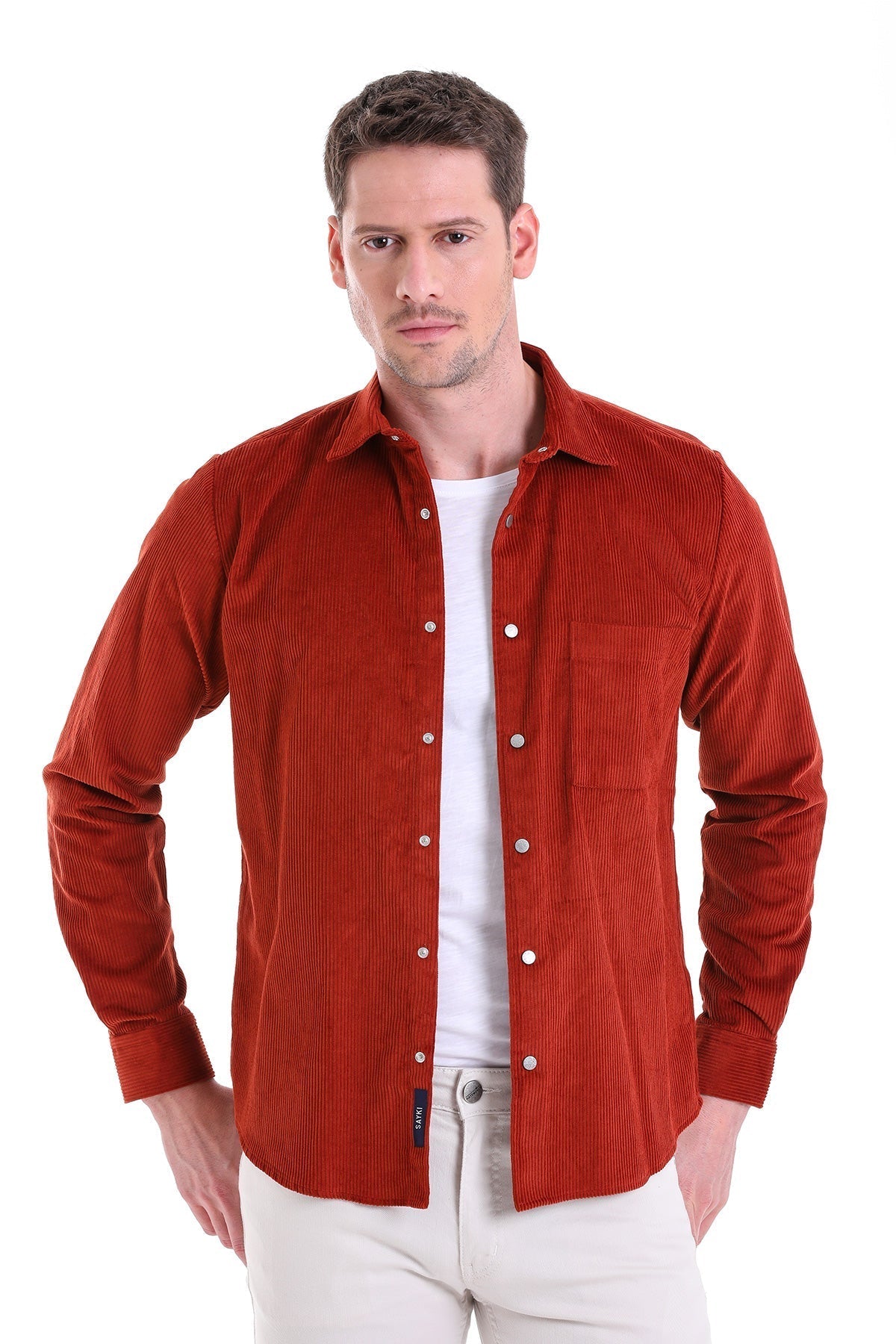 Comfort Fit Velvet Long Sleeve Cotton Brick Casual Shirt