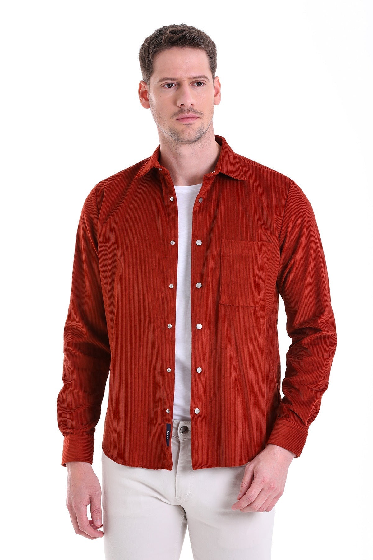 Comfort Fit Velvet Long Sleeve Cotton Brick Casual Shirt