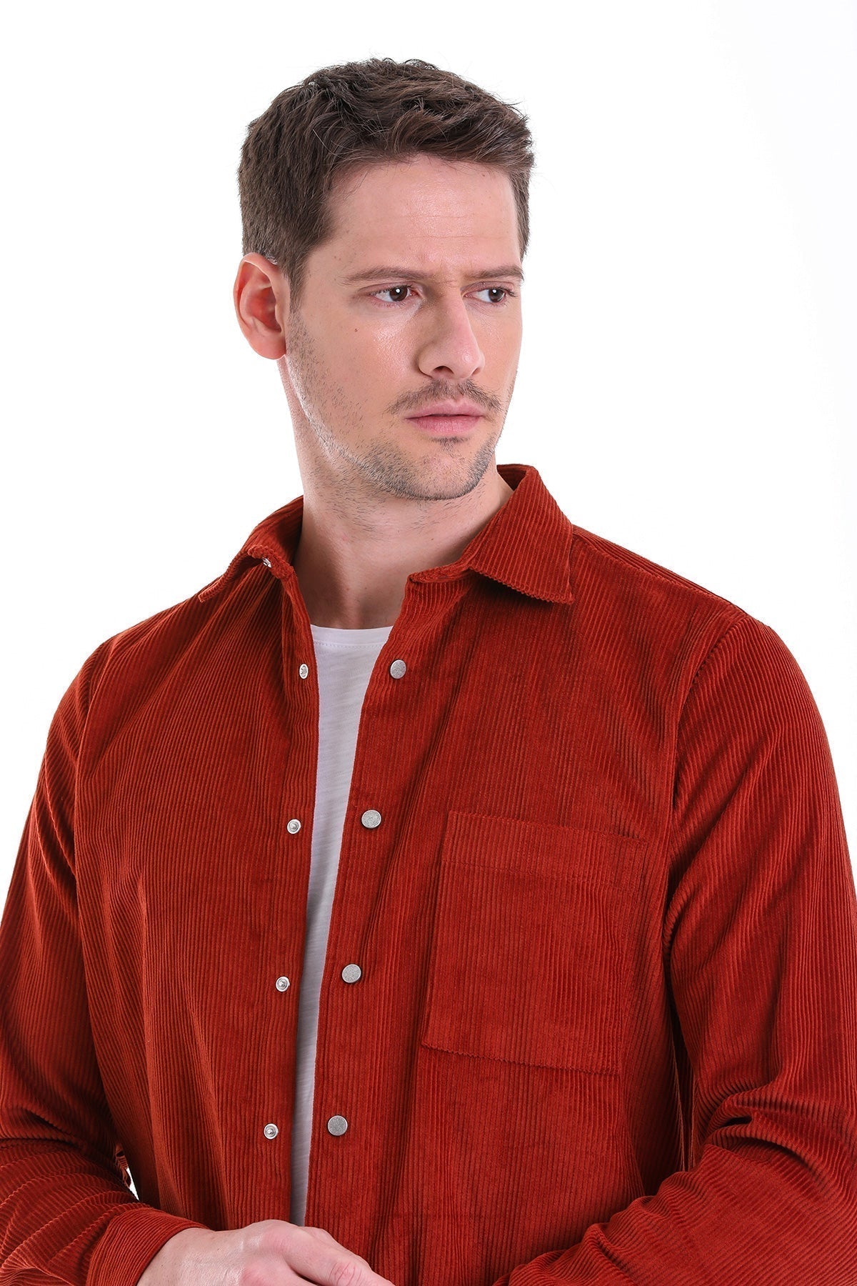 Comfort Fit Velvet Long Sleeve Cotton Brick Casual Shirt