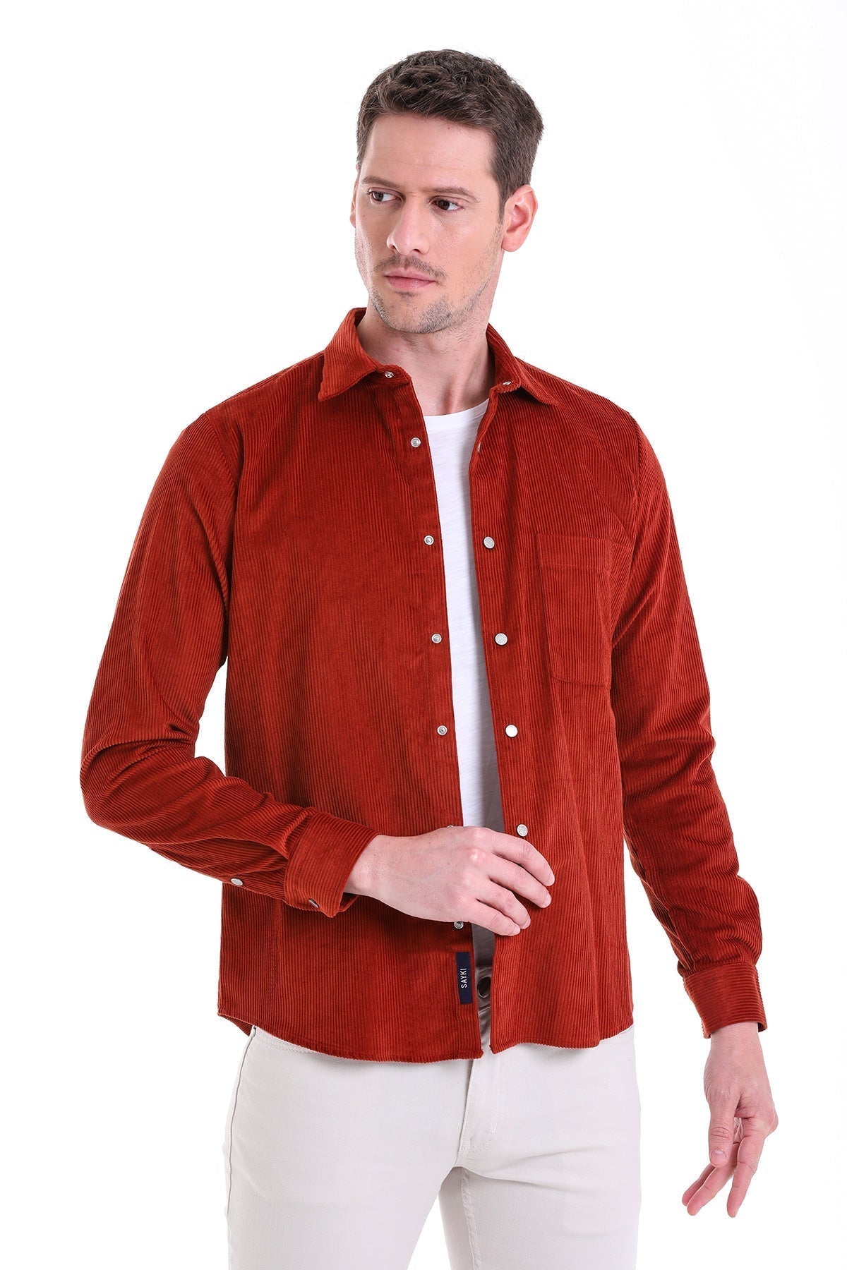 Comfort Fit Velvet Long Sleeve Cotton Brick Casual Shirt