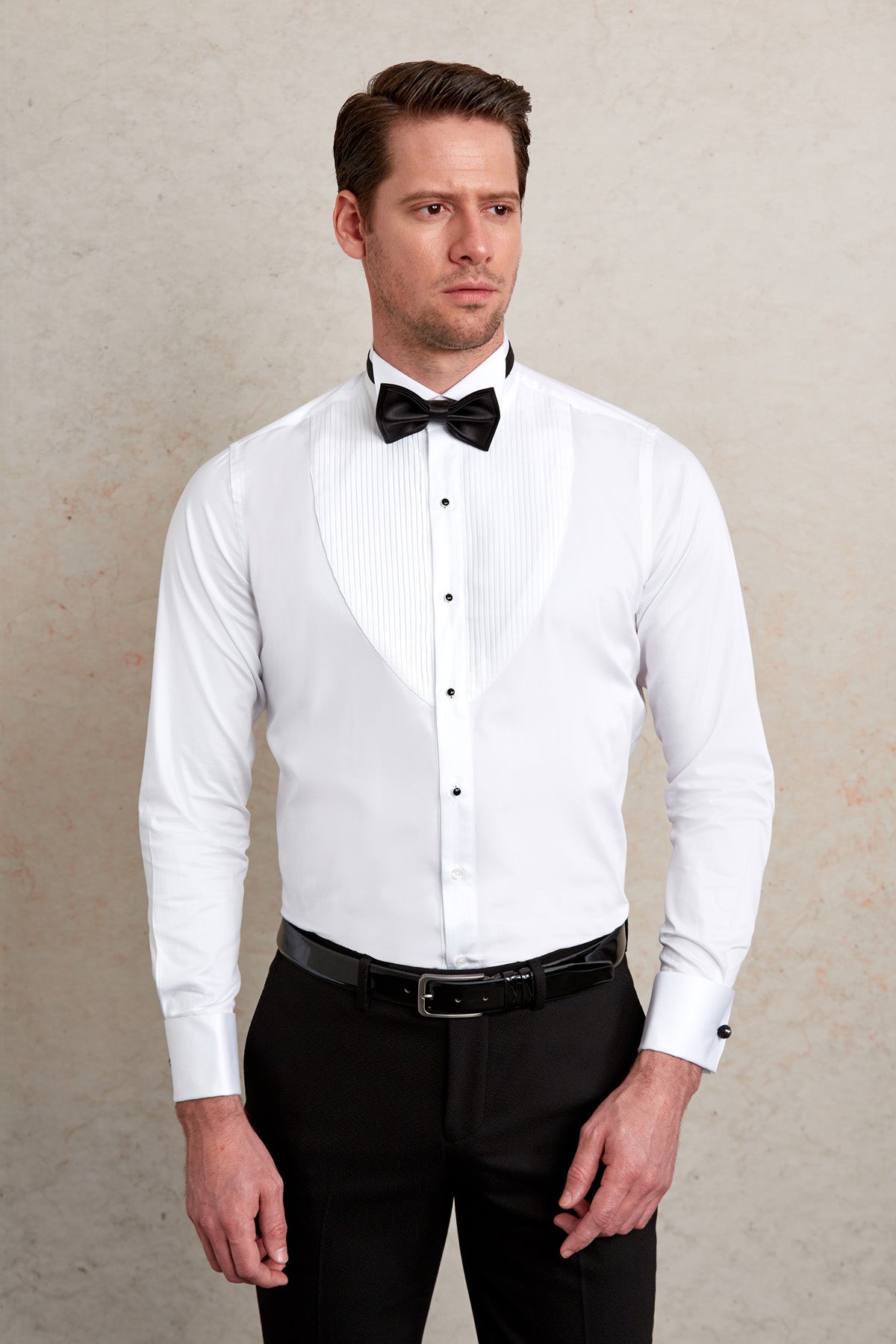 Comfort Fit Wing Tip French Cuff Cotton White Tuxedo Shirt