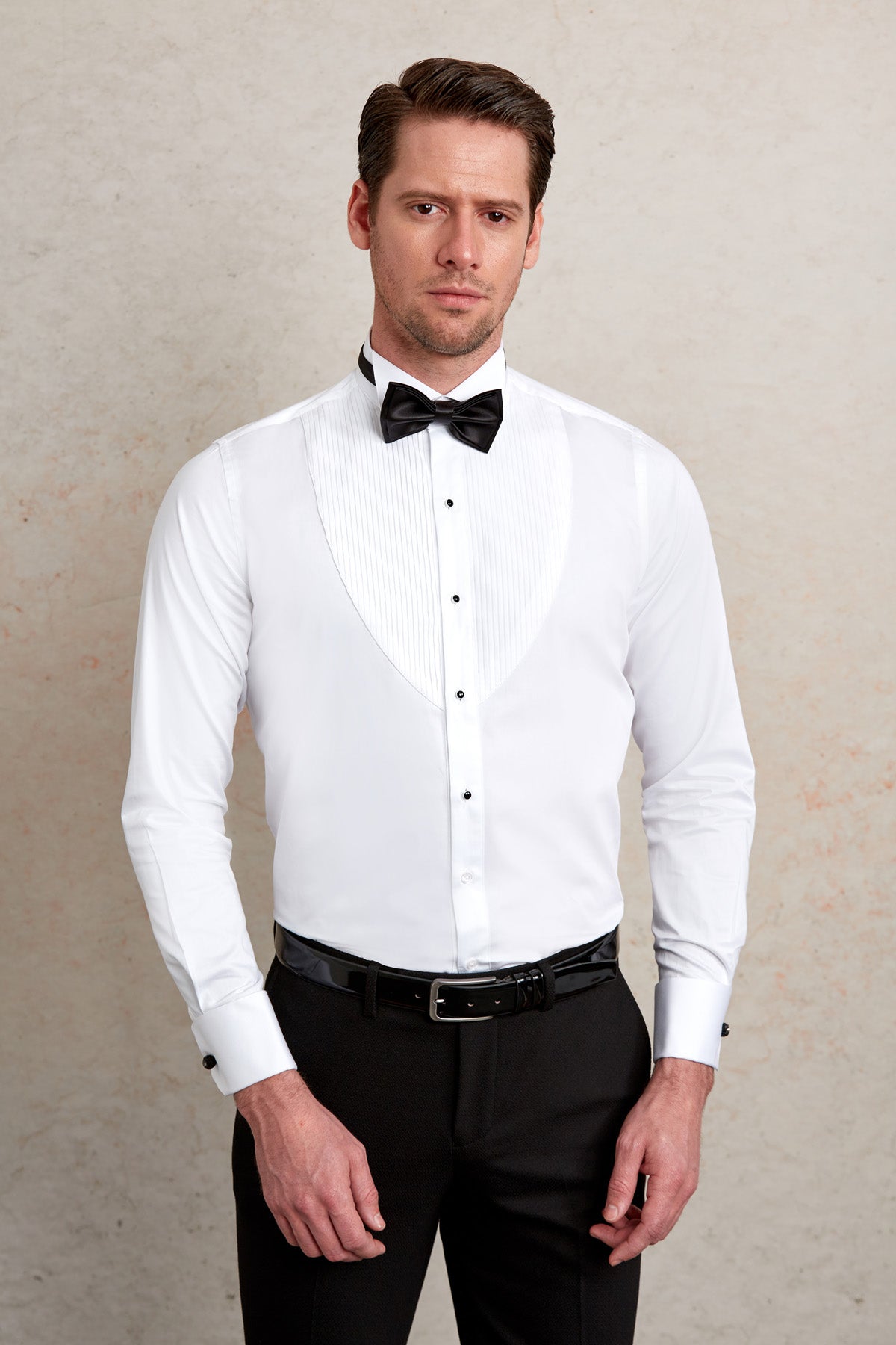 Comfort Fit Wing Tip French Cuff Cotton White Tuxedo Shirt