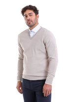 Comfort Fit Wool Blend Beige V-Neck Sweater - MIB