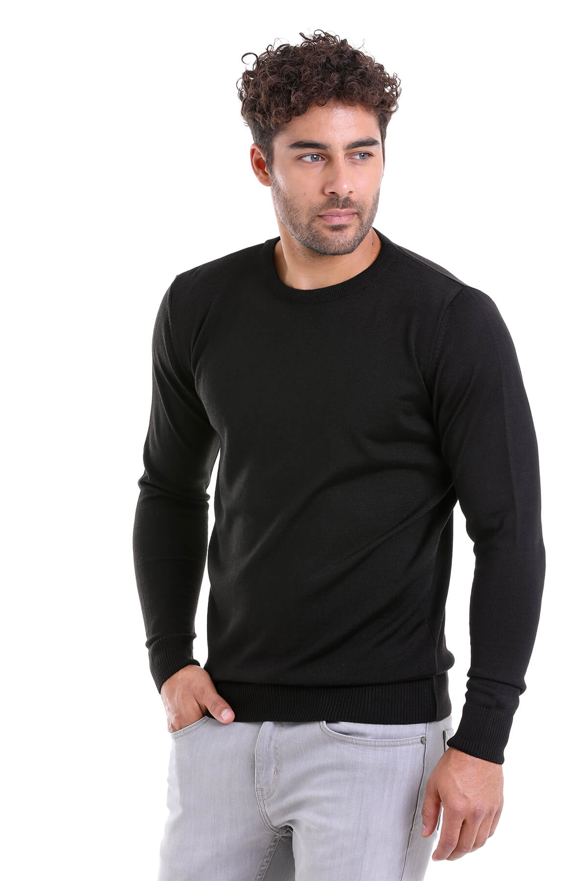 Comfort Fit Wool Blend Black Crewneck Sweater - MIB