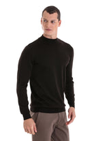 Comfort Fit Wool Blend Black Mock Neck Sweater - SAYKI