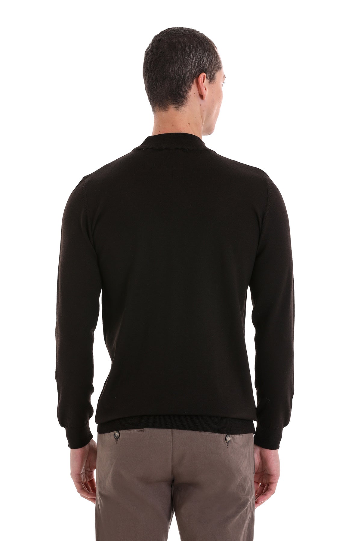 Comfort Fit Wool Blend Black Mock Neck Sweater - SAYKI