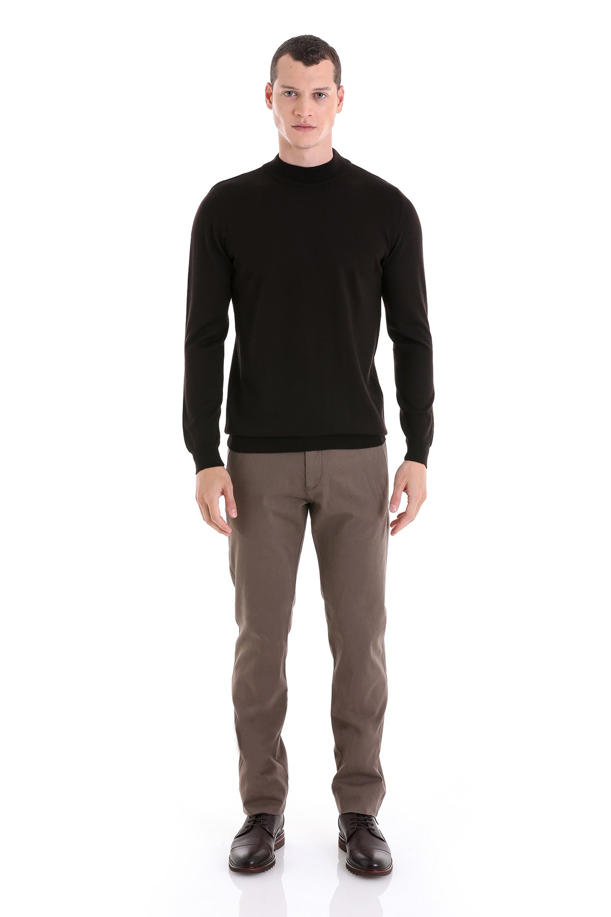 Comfort Fit Wool Blend Black Mock Neck Sweater - SAYKI