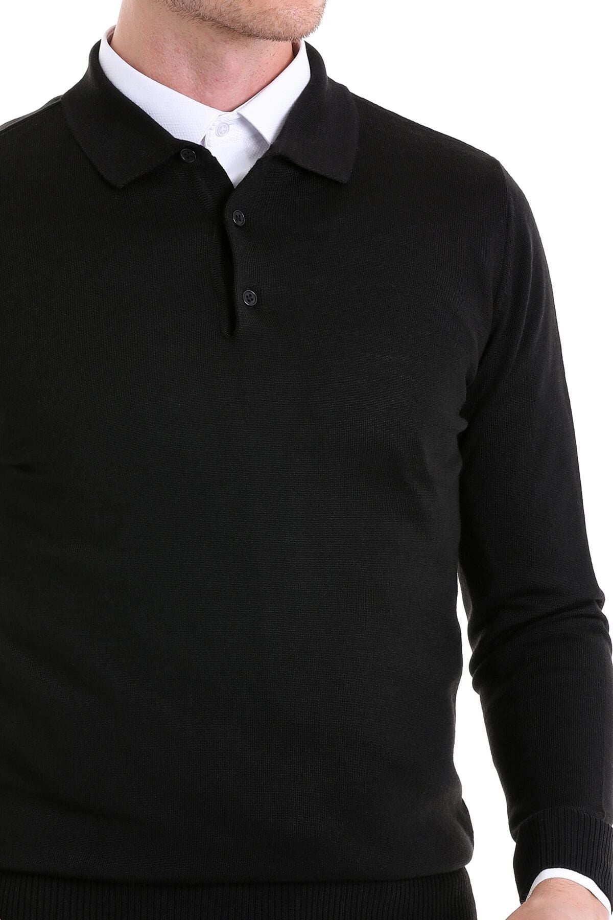 Comfort Fit Wool Blend Black Polo Sweater - MIB