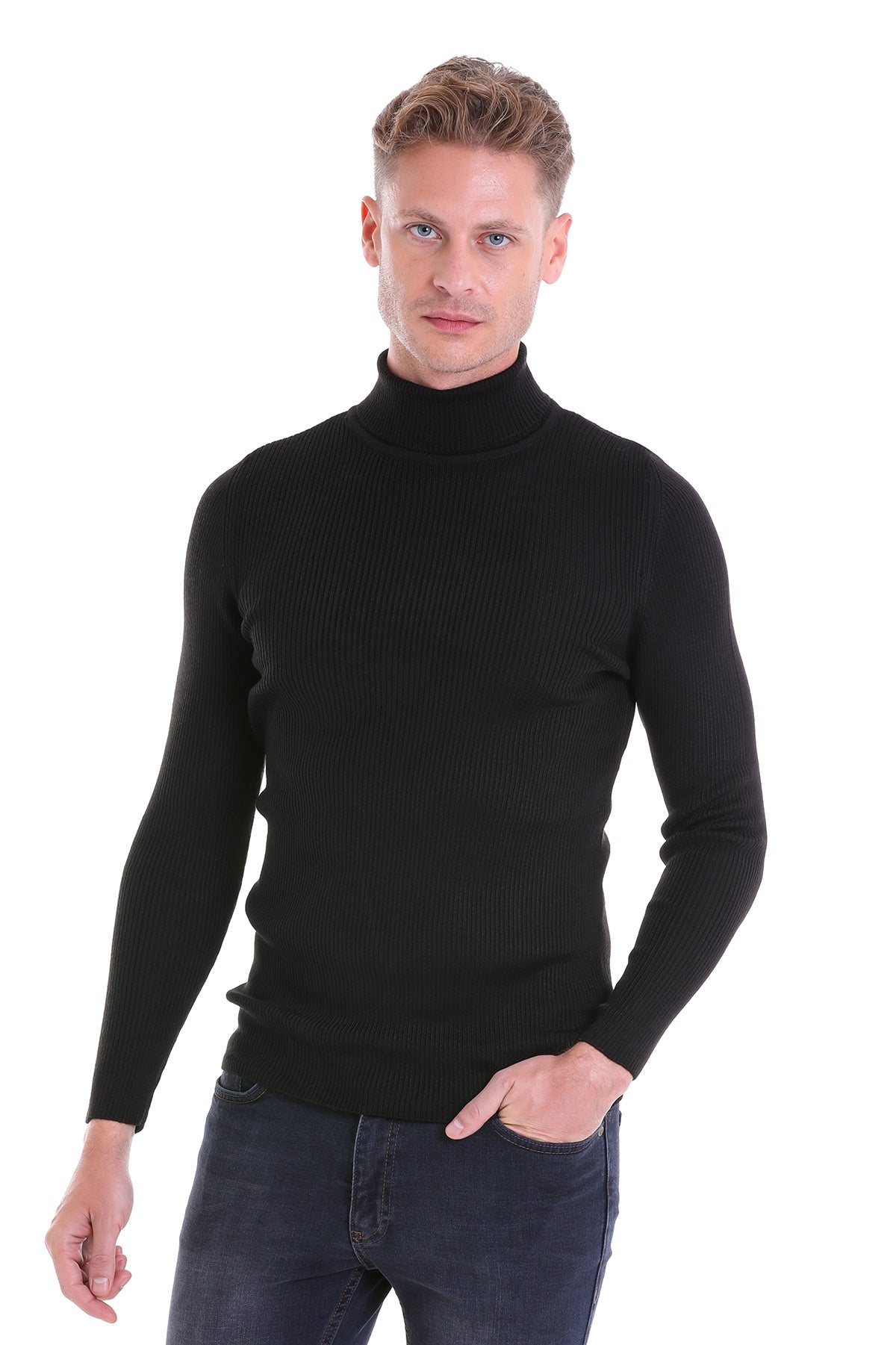 Comfort Fit Wool Blend Black Turtleneck Sweater - MIB