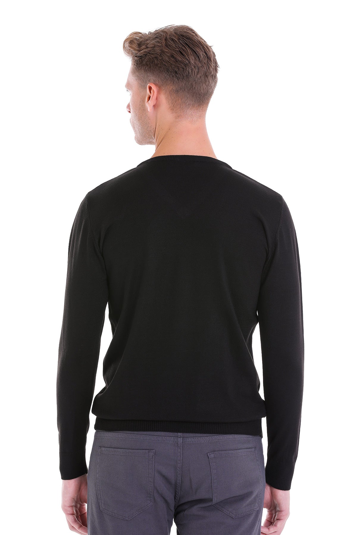 Comfort Fit Wool Blend Black V-Neck Sweater - MIB