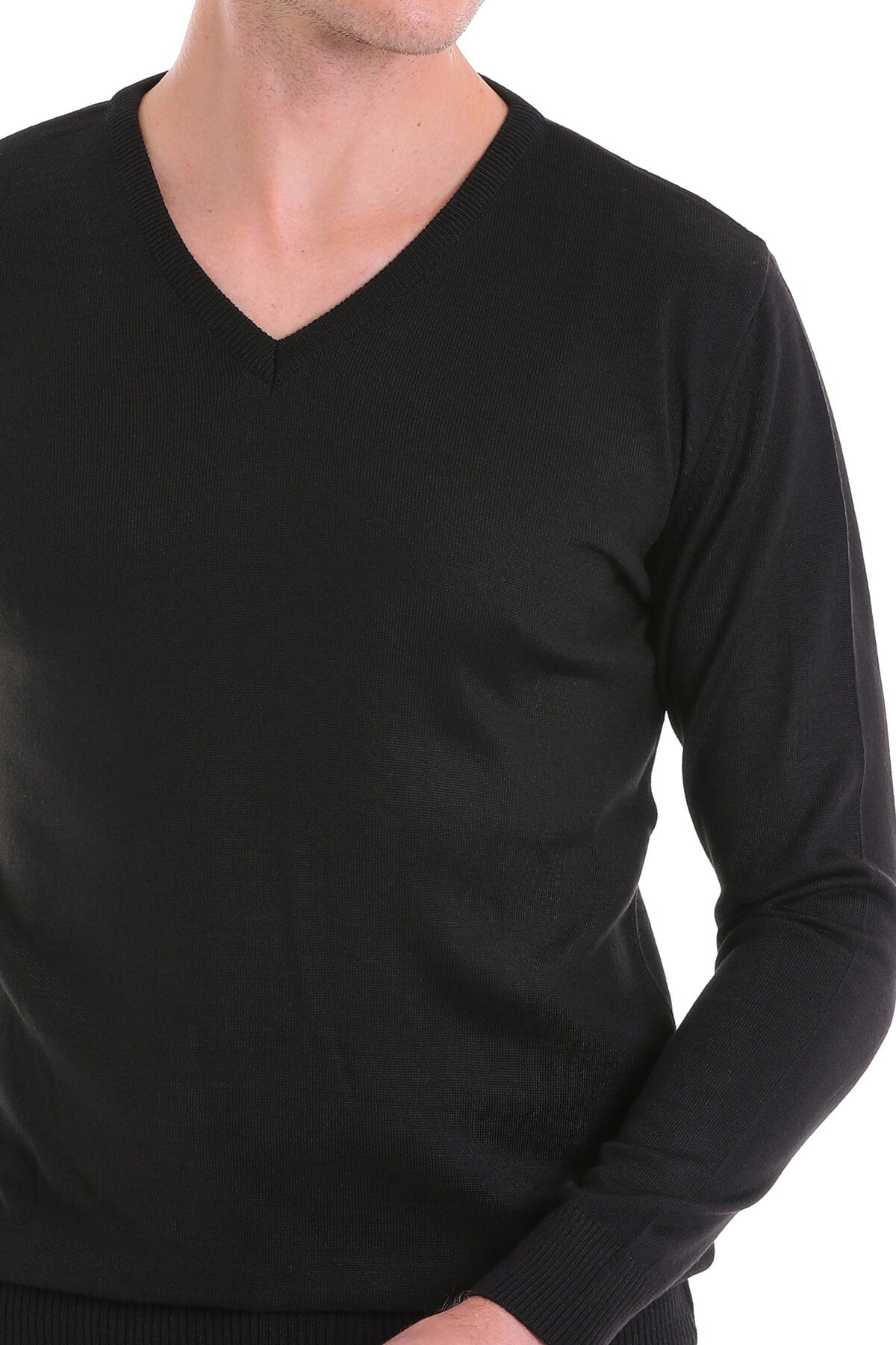 Comfort Fit Wool Blend Black V-Neck Sweater - MIB