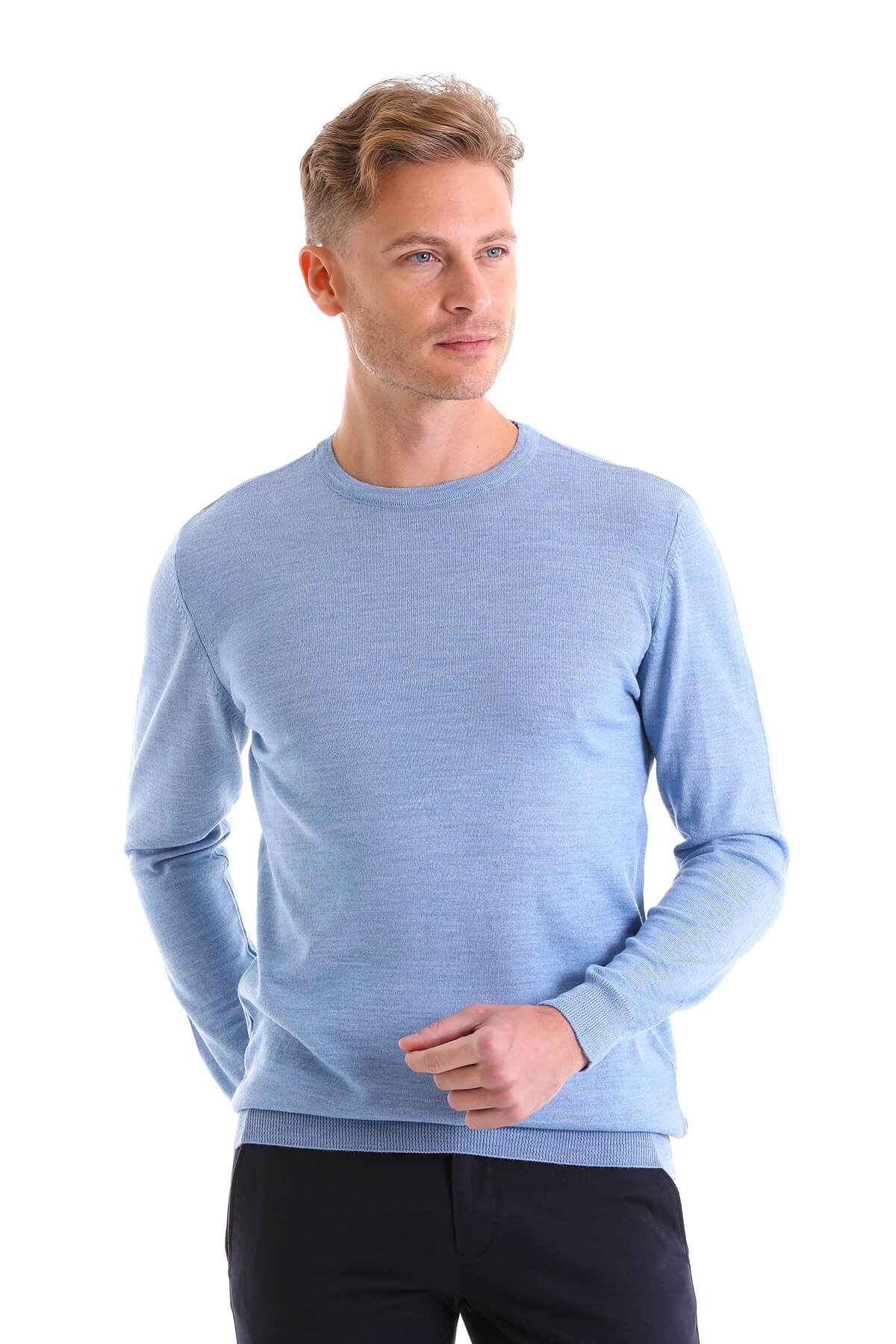 Comfort Fit Wool Blend Blue Crewneck Sweater - MIB