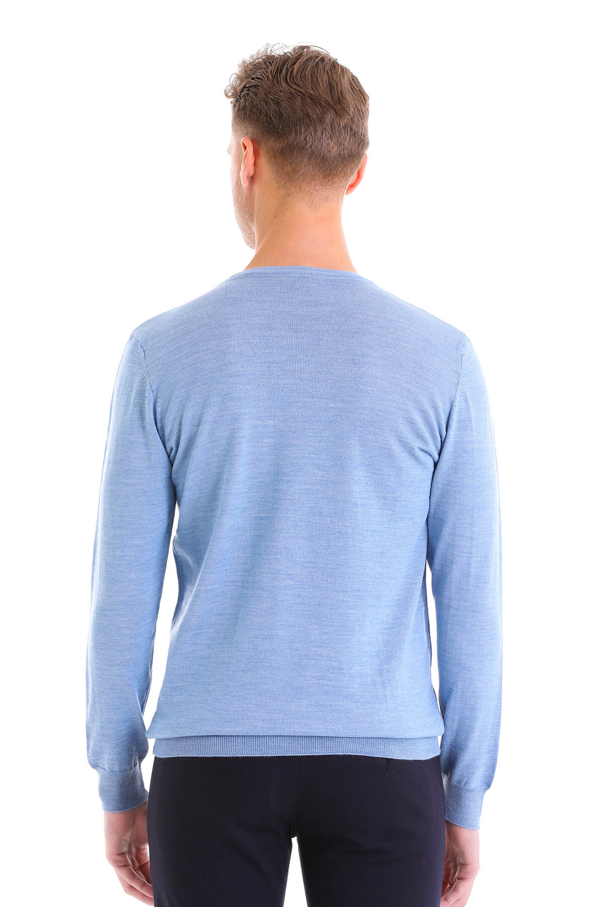 Comfort Fit Wool Blend Blue Crewneck Sweater - MIB