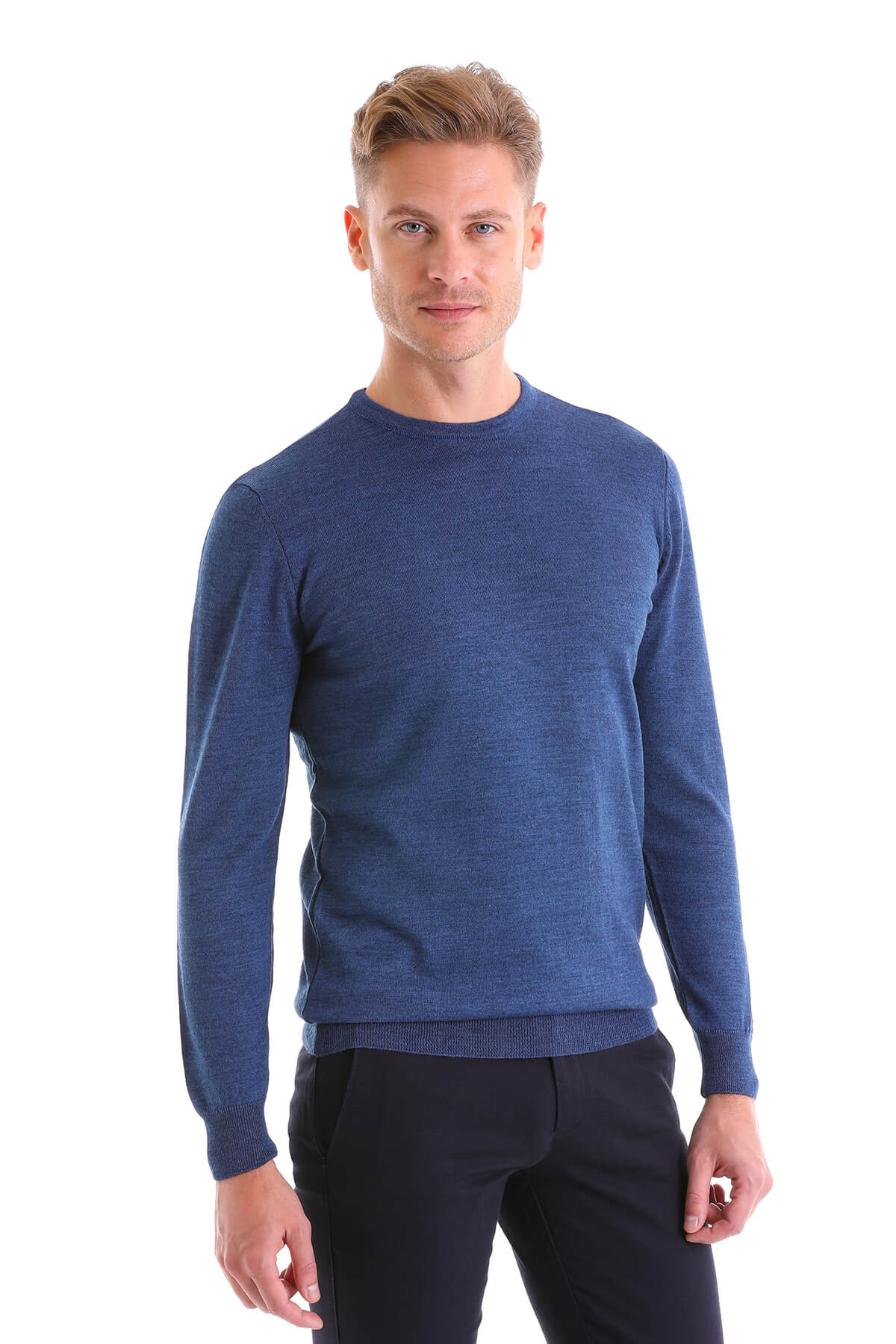 Comfort Fit Wool Blend Blue Crewneck Sweater - MIB