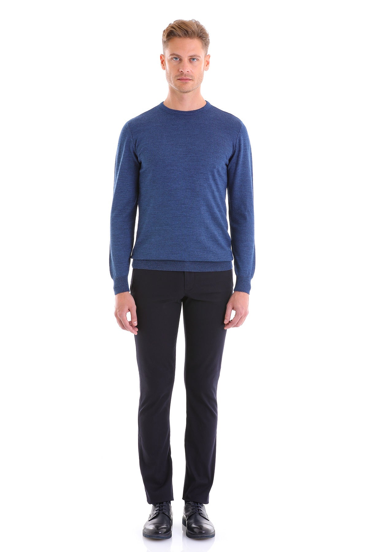 Comfort Fit Wool Blend Blue Crewneck Sweater - MIB