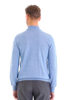 Comfort Fit Wool Blend Blue Mock Neck Sweater - SAYKI