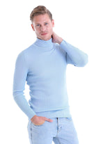 Comfort Fit Wool Blend Blue Turtleneck Sweater - MIB