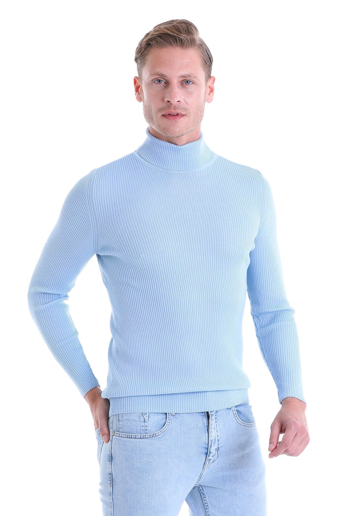 Comfort Fit Wool Blend Blue Turtleneck Sweater - MIB