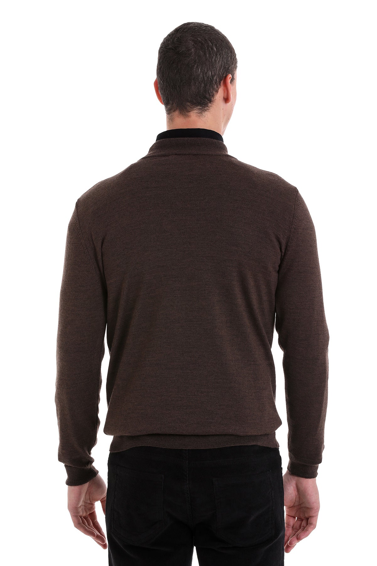 Comfort Fit Wool Blend Brown Mock Neck Sweater - SAYKI