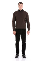 Comfort Fit Wool Blend Brown Mock Neck Sweater - SAYKI