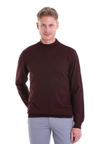 Comfort Fit Wool Blend Burgundy Mock Neck Sweater - SAYKI