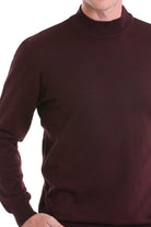 Comfort Fit Wool Blend Burgundy Mock Neck Sweater - SAYKI