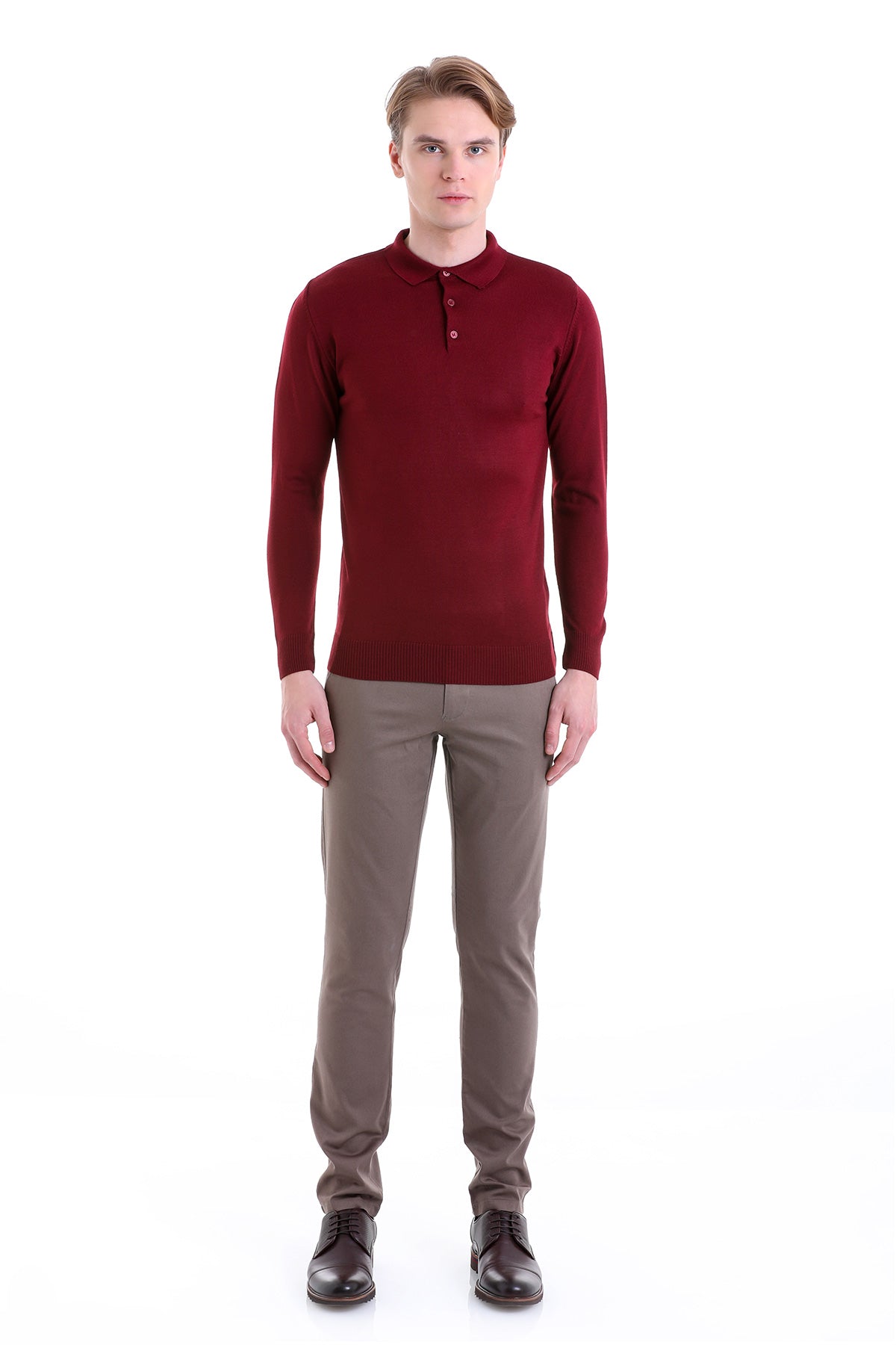 Comfort Fit Wool Blend Burgundy Polo Sweater - MIB