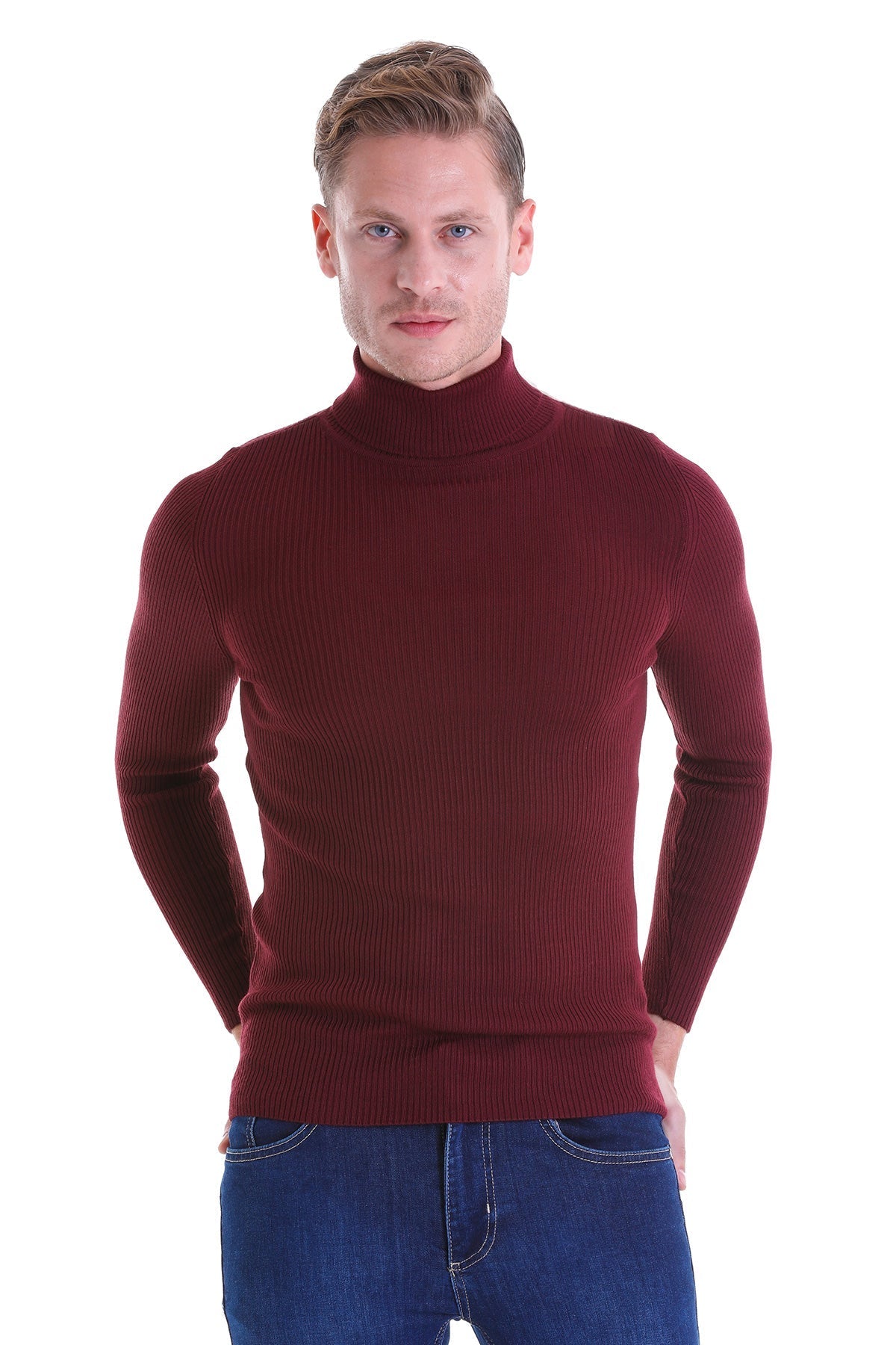 Comfort Fit Wool Blend Burgundy Turtleneck Sweater - MIB