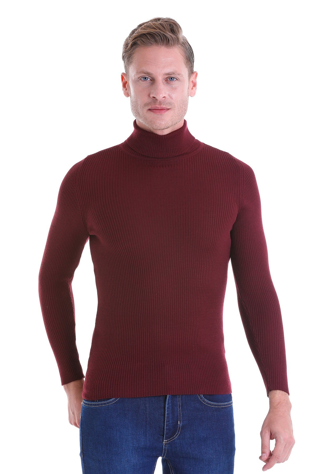 Comfort Fit Wool Blend Burgundy Turtleneck Sweater - MIB