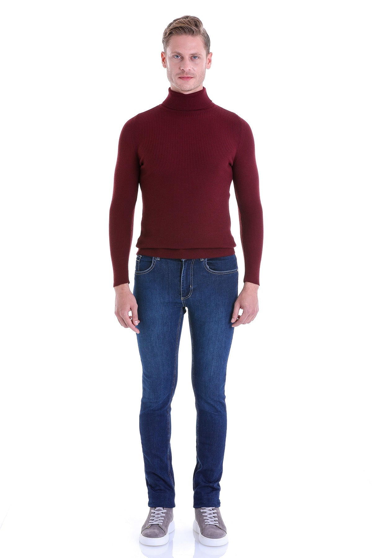 Comfort Fit Wool Blend Burgundy Turtleneck Sweater - MIB