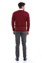 Comfort Fit Wool Blend Burgundy V-Neck Sweater - MIB