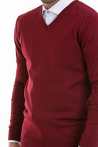 Comfort Fit Wool Blend Burgundy V-Neck Sweater - MIB