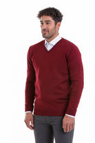 Comfort Fit Wool Blend Burgundy V-Neck Sweater - MIB