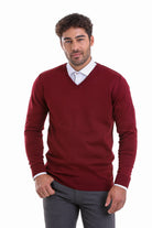 Comfort Fit Wool Blend Burgundy V-Neck Sweater - MIB