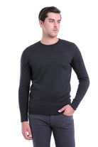 Comfort Fit Wool Blend Charcoal Crewneck Sweater - MIB