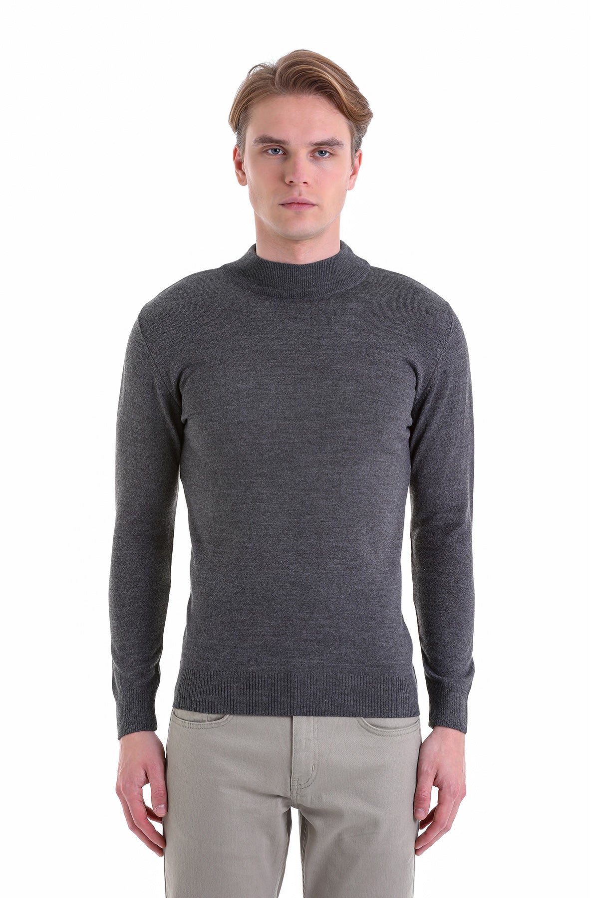 Comfort Fit Wool Blend Dark Gray Mock Neck Sweater - MIB