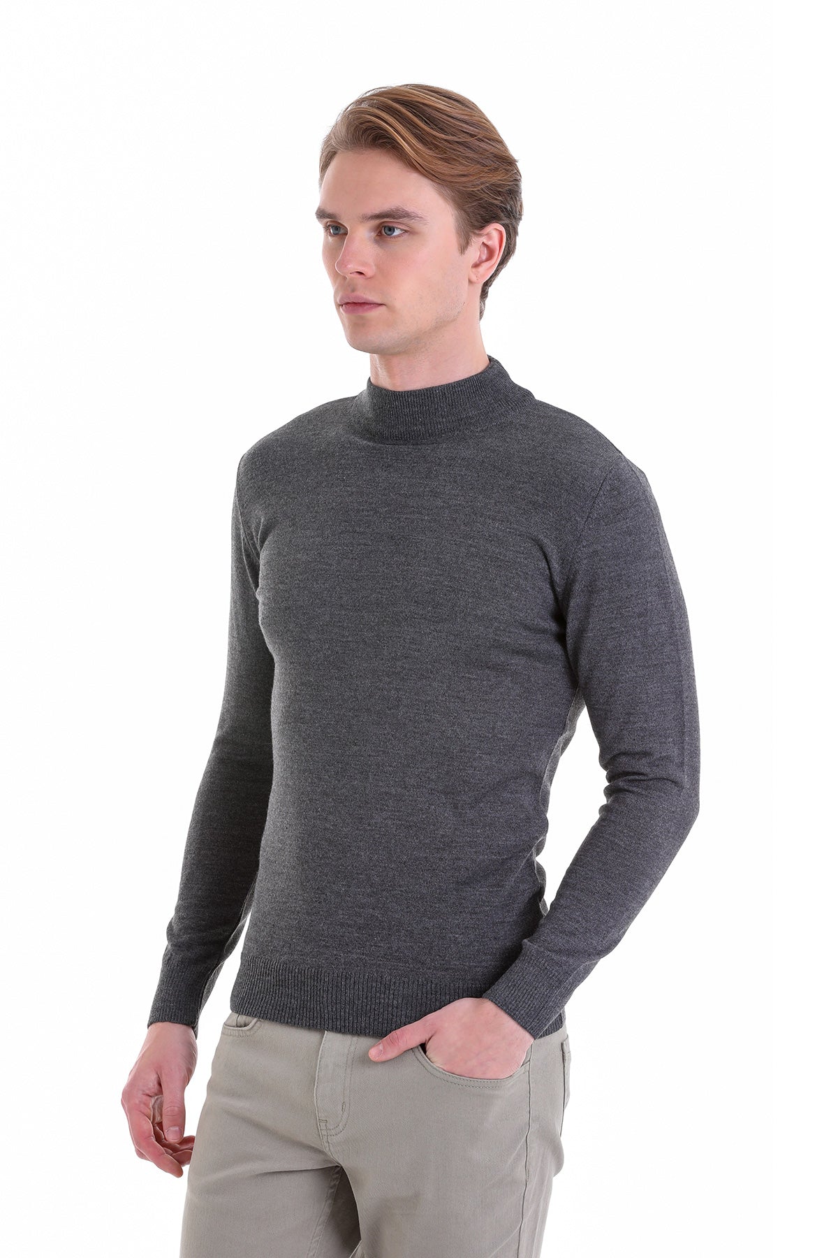 Comfort Fit Wool Blend Dark Gray Mock Neck Sweater - MIB