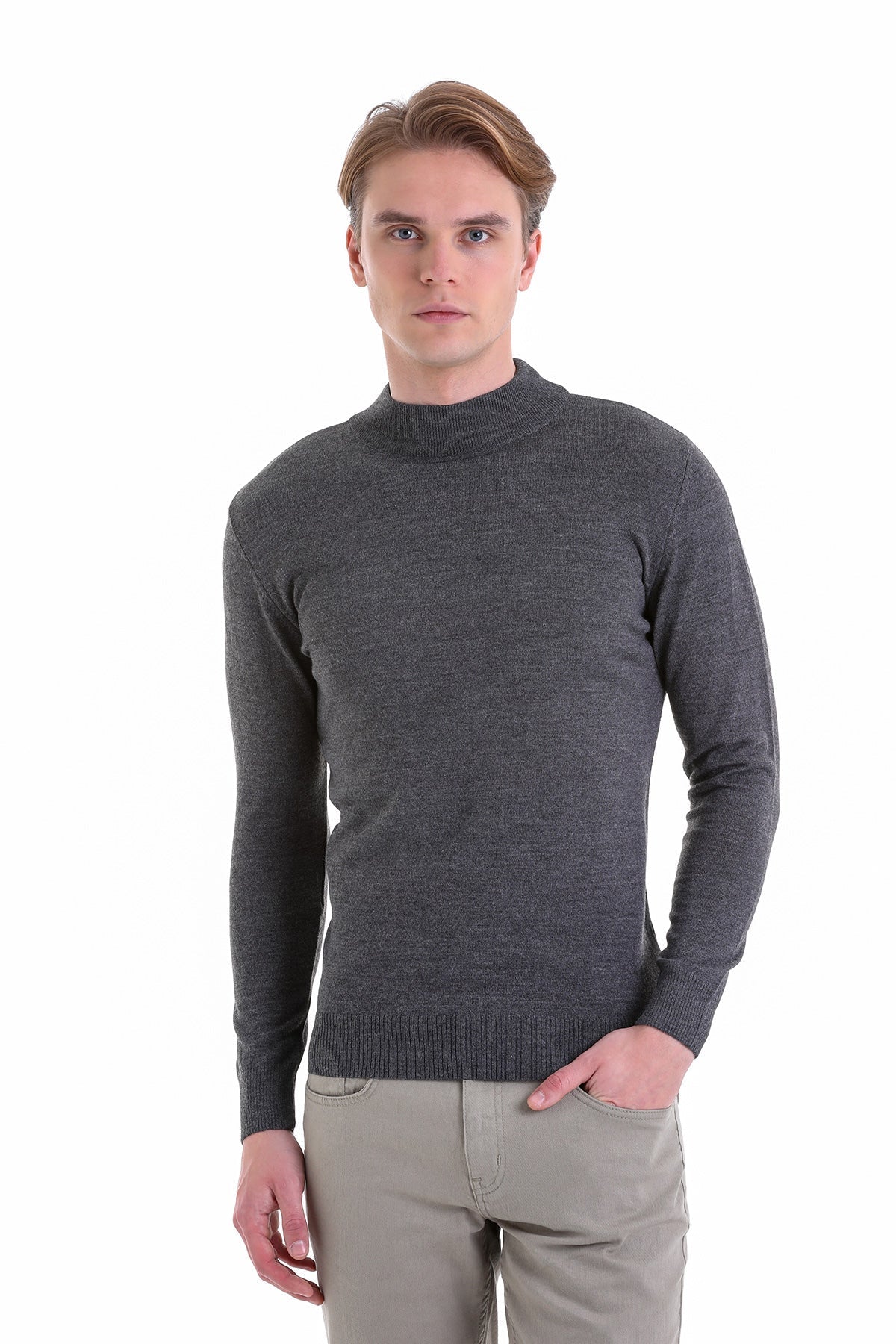 Comfort Fit Wool Blend Dark Gray Mock Neck Sweater - MIB