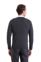 Comfort Fit Wool Blend Dark Gray V-Neck Sweater - MIB