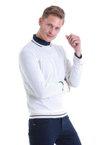 Comfort Fit Wool Blend Ecru Crewneck Sweater - SAYKI