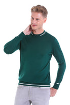 Comfort Fit Wool Blend Enamel Blue Crewneck Sweater - SAYKI