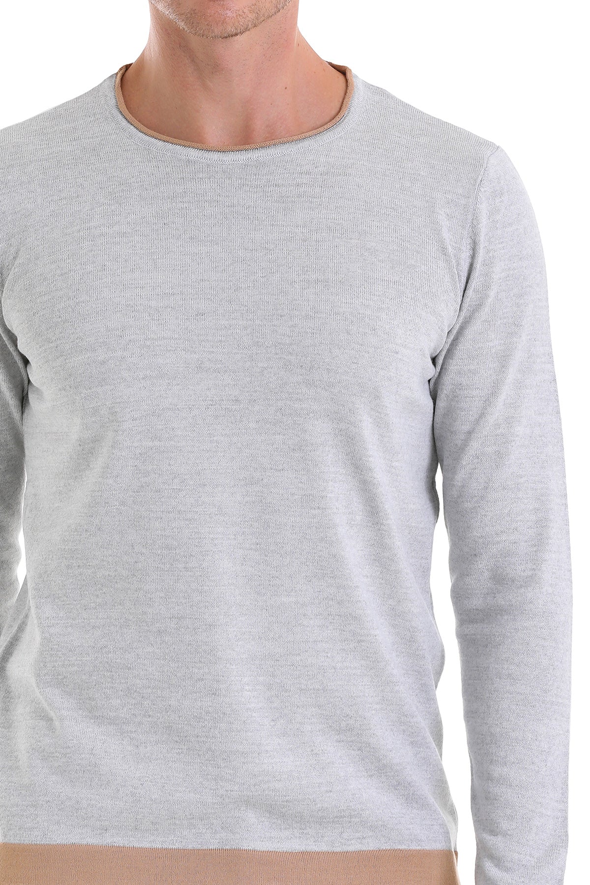 Comfort Fit Wool Blend Gray Crewneck Sweater - SAYKI