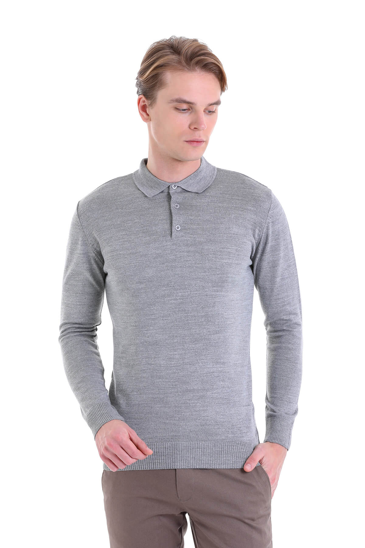 Comfort Fit Wool Blend Gray Polo Sweater - MIB