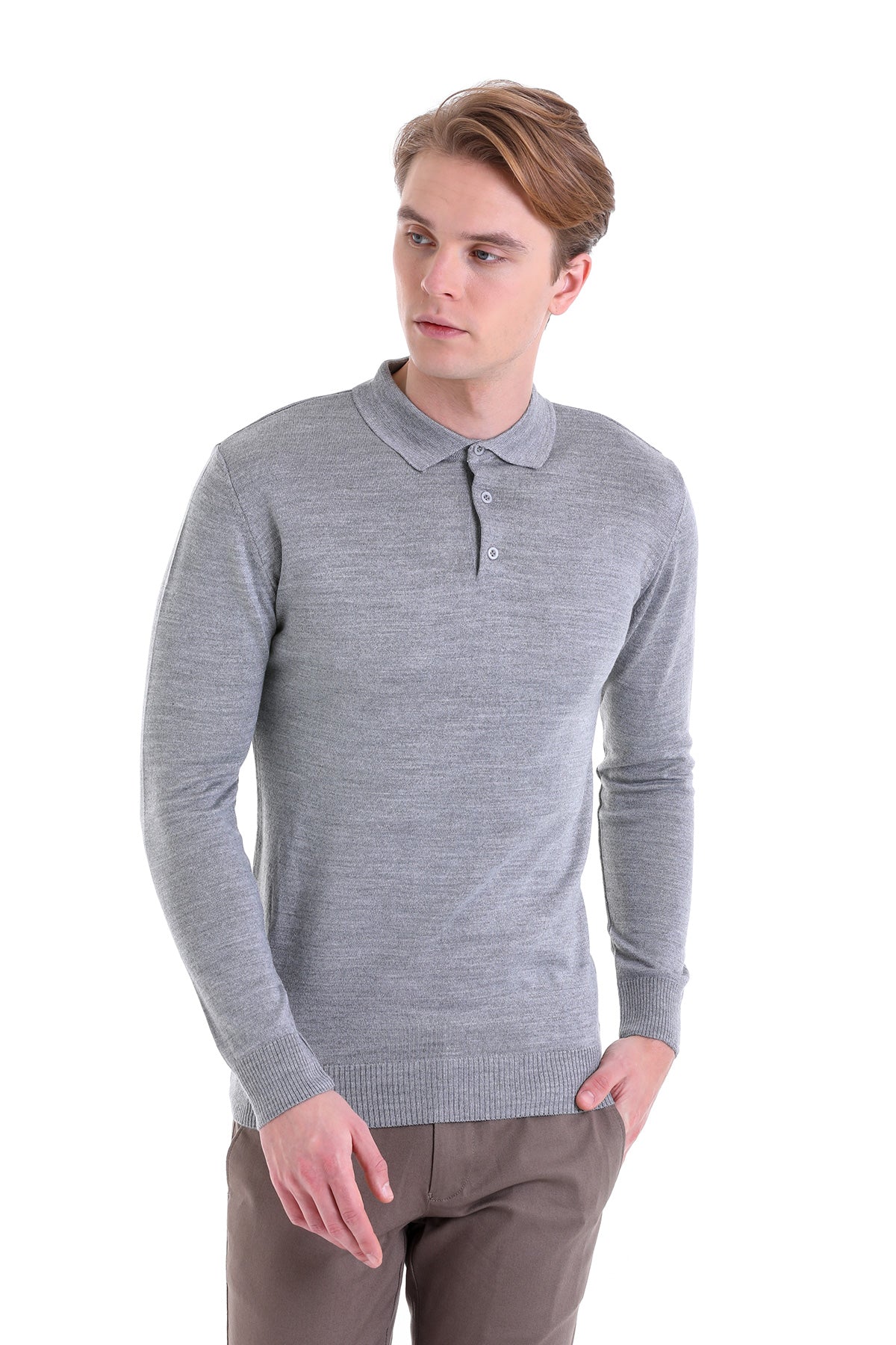 Comfort Fit Wool Blend Gray Polo Sweater - MIB