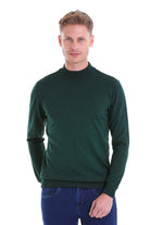 Comfort Fit Wool Blend Green Mock Neck Sweater - SAYKI